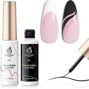 Beetles Gel Polish Nail Art Gel Liner Set- 2 Black White Colors Gel Art